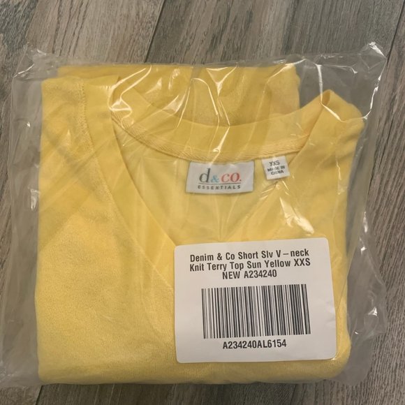 NWT DENIM & CO. SHORT SLV V-NECK TERRY TOP XXS - Picture 9 of 11